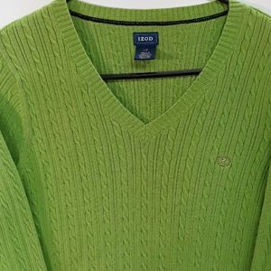 Green IZOD V Neck Long Sleeve Sweater L